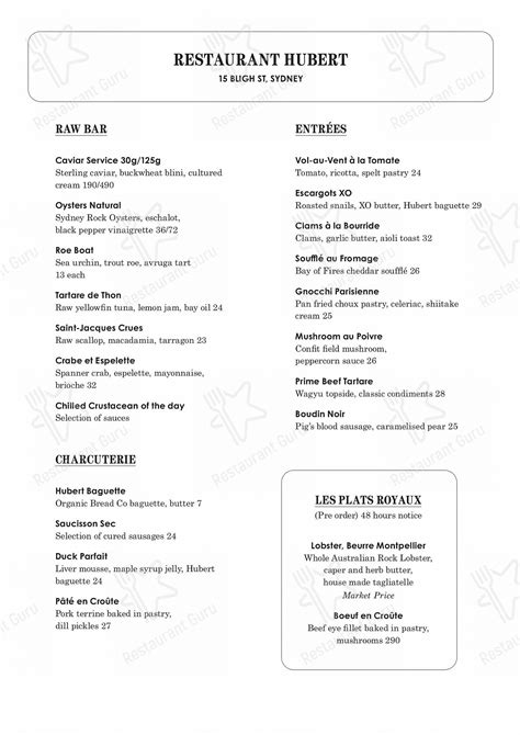 restaurant hubert menu.